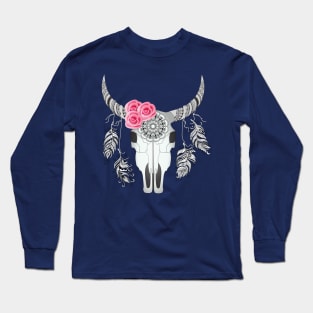 cow skull with roses Long Sleeve T-Shirt